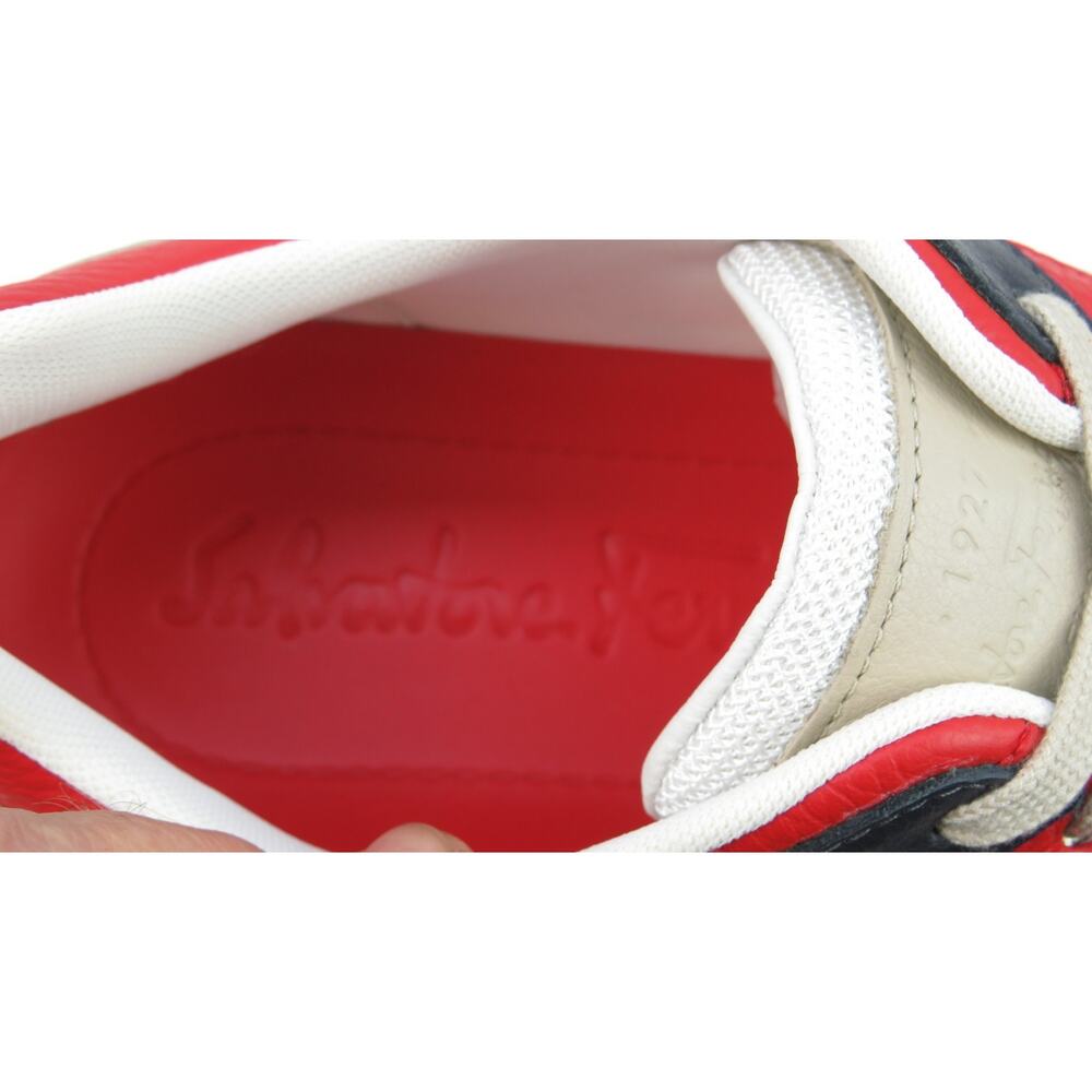 NIB FERRAGAMO CASSINA RED BLACK LEATHER LOGO LACE UP SNEAKERS 12 M ITALY - Picture 12 of 13